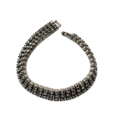 Iced Out 3 Row Rhinestone Bracelet 8.25" with Metal Clasp - Hematite-Tone