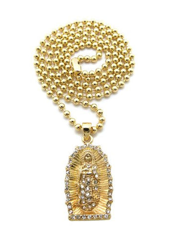 Shell Carving Micro Jesus Pendant 3mm 27" Ball Chain Necklace in Gold-Tone