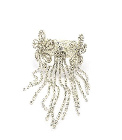 Floral Design Rhinestone Pave Arm Band, Ankle Cuff, Bracelet Fashion Jewelry in Silver-Tone