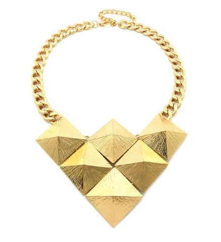 Modern Square Spike Gold Color Charm Necklace w/ 11mm 14" Link Chain ON1012GD