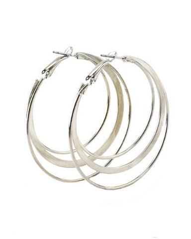 High Quality Hypo-Allergenic Tri-Ring Flat Hoop Earrings in Silver-Tone MADE IN USA-L