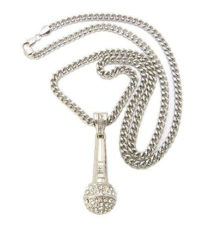 Inversed Microphone Pendant in Silver Tone w/ 36" Miami Cuban Chain CP61R
