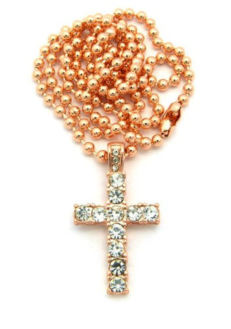 Mini Pave Cross Pendant 27" Ball Chain Necklace in Rose Gold-Tone MMP14RG