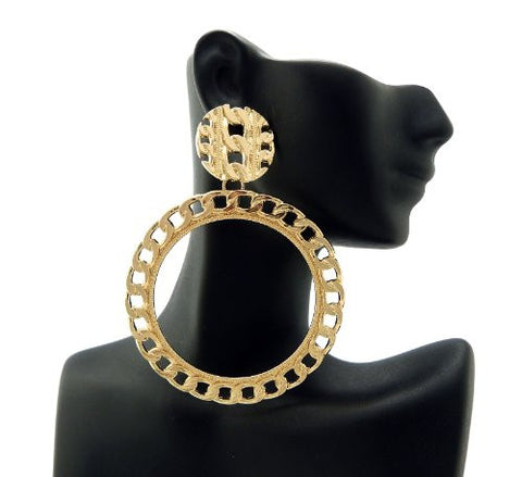 Chain Look 2.75" Hoop Earrings in Gold-Tone