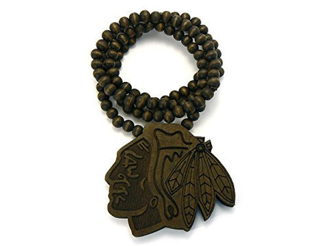 The Chief Wood Pendant 8mm 36" Wooden Bead Chain Necklace in Brown