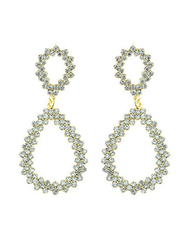 Jagged Teardrop Design Pave Drop Earrings in Gold-Tone