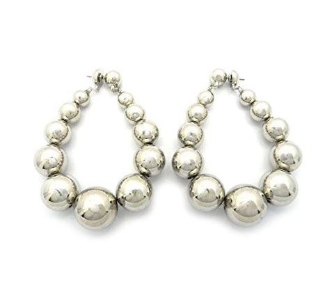 Smooth Ascending Beads Hoop Drop Earrings in Silver-Tone