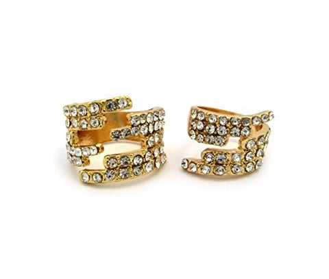 Interlock Bypass Rhinestone Ring Set in Gold-Tone