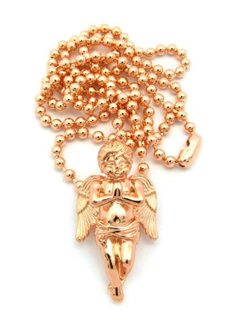 Praying Baby Angel Cherub Micro Pendant w/ 27" Ball Chain - Rose Gold Tone MMP3RG