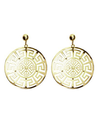 Shiny Elegant Hoop Earrings w/ Modern Geometric Pattern in Gold-Tone