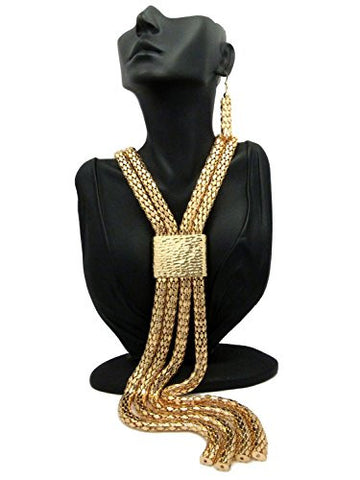 Women's 4 Cylinder Strand Necklace and Dangle Earrings Set in Gold-Tone