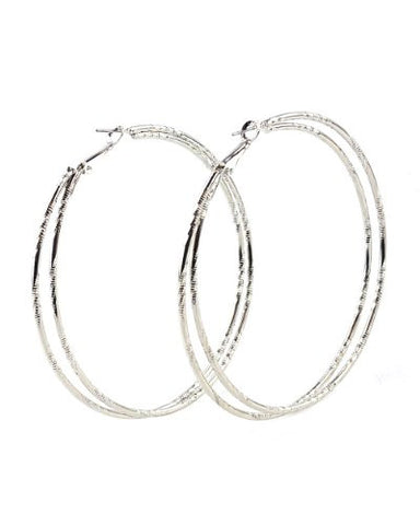 High Quality Hypo-Allergenic 75mm Double Ridge Ring Hoop Earrings in Silver-Tone MADE IN USA-S