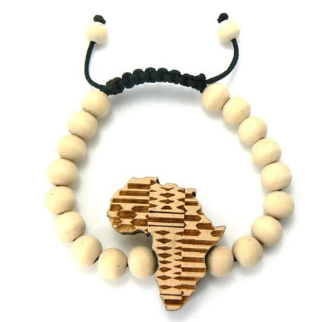 Tribal Pattern Africa Wood Pendant Wooden Bead Bracelet in Natural-Tone WB2NL
