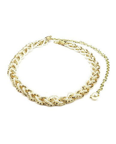 NYfashion101 Dressy Faux Pearl Beads Mesh Link Belly Chain Belt NBTL3206GY