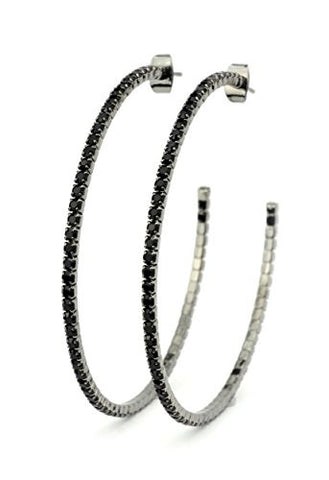 Jet Swarovski Elements 55mm Flex Hoop Earrings in Hematite-Tone MADE IN KOREA IKE1002HJ