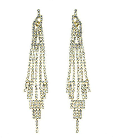 Clear Pave Rhinestone Strand Drop Earrings in Gold-Tone