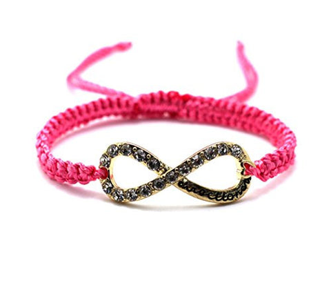 Directioner® Fans Rhinestone Infinity Macrame Bracelet - Gold/Pink-Tone MB289GPK
