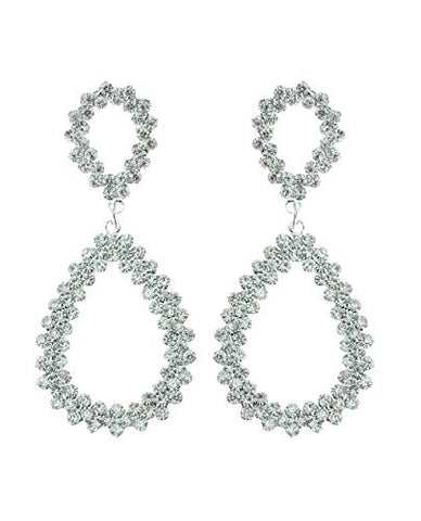 Jagged Teardrop Design Pave Drop Earrings in Silver-Tone