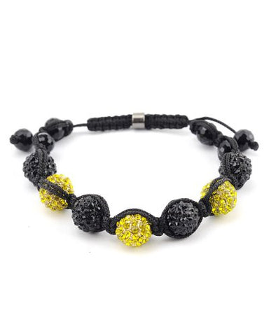 Yellow/Black Encrusted Ball w/ Disco Ball Tail Shamballa Bracelet MB11BKYL