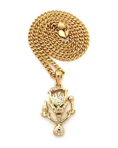 The Amazing Jeckel Brothers Clown Hip Hop Pendant 5mm 24" Cuban Link Chain Necklace in Gold-Tone