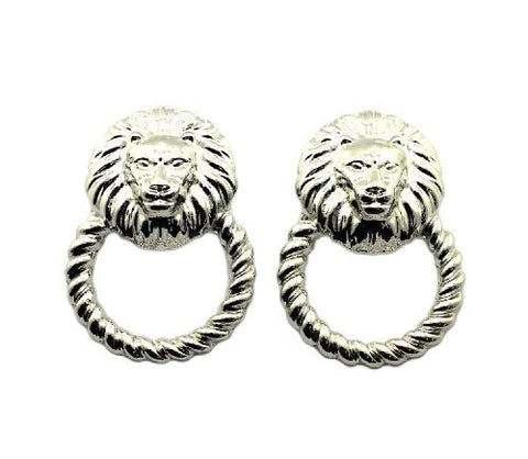 Lion Head Ring Drop Fashion Earrings in Silver-Tone EMQ155R