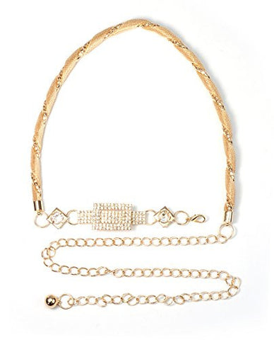 NYfashion101 Mini Rhinestone Studded Accent Mesh Link Belly Chain Belt NBTY1873GY
