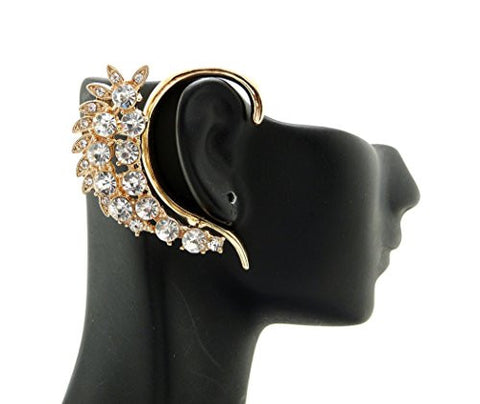 Leaf Design Rhinestone Stud Ear Cuff in Gold-Tone