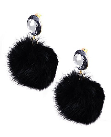 Pom Pom Rhinestone Earrings in Black/Gold-Tone