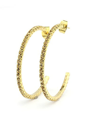 Fancy Yellow Swarovski Elements 35mm Flex Hoop Earrings in Gold-Tone MADE IN KOREA IKE1000GB