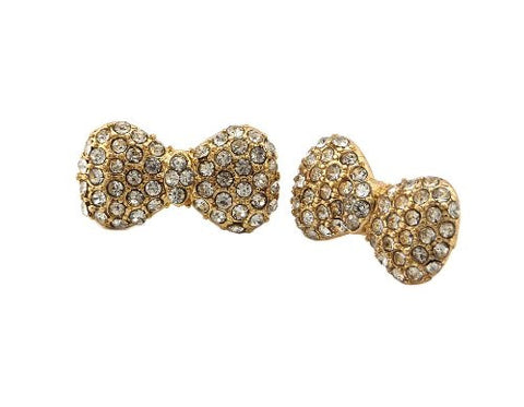 Clear Pave Bow Stud Earrings in Gold-Tone