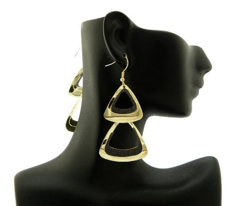 Shimmer Triangle Drop Earrings in Black/Gold-Tone