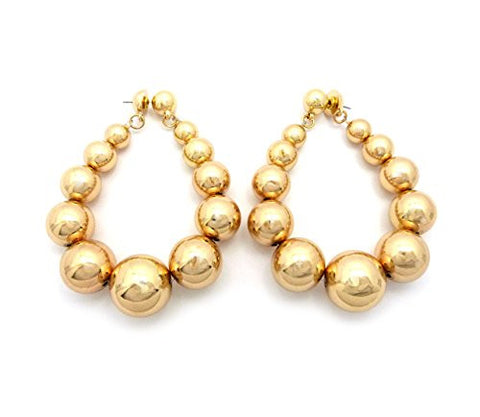 Smooth Ascending Beads Hoop Drop Earrings in Gold-Tone
