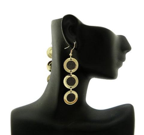 Shimmer Circle Drop Earrings in Black/Gold-Tone