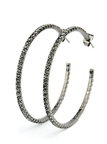Clear Swarovski Elements 45mm Flex Hoop Earrings in Hematite-Tone MADE IN KOREA IKE1001HB