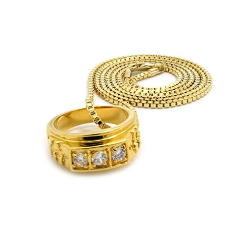 Three Cubic Zirconia Stud Band Necklace with 2mm 30" Box Chain - Gold-Tone