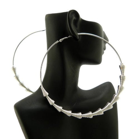 Cone Shape Chain Wrap 3.85" Big Hoop Earrings in Silver-Tone