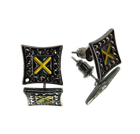 Flag of Jamaica Iced Out Kite Stud Earrings in Hematite-Tone XE1049HE