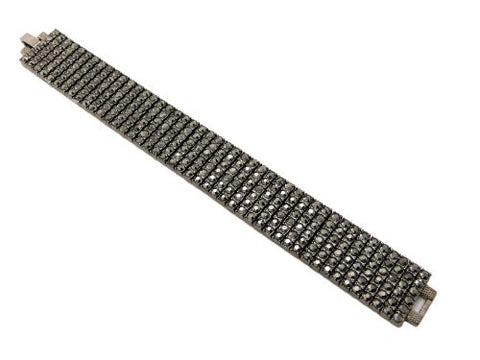 Iced Out 6 Row Rhinestone Bracelet 8.25" with Metal Clasp - Hematite-Tone
