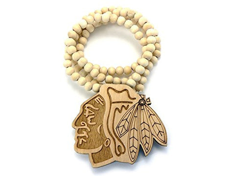 The Chief Wood Pendant 8mm 36" Wooden Bead Chain Necklace in Natural-Tone