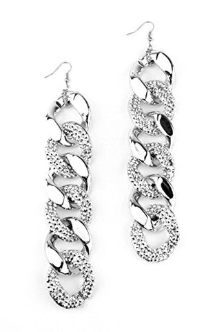 Rhinestone Accent Chain Drop Earrings in Silver-Tone UE5290SIL