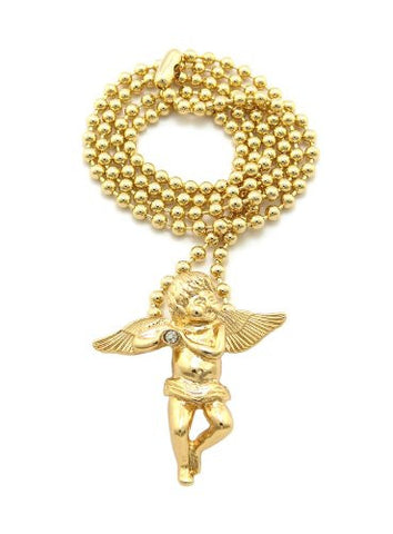 Very Rare Trendy Mini Micro Angel Pendant w/3mm 27" Ball Chain Necklace Gold Color MMP1G