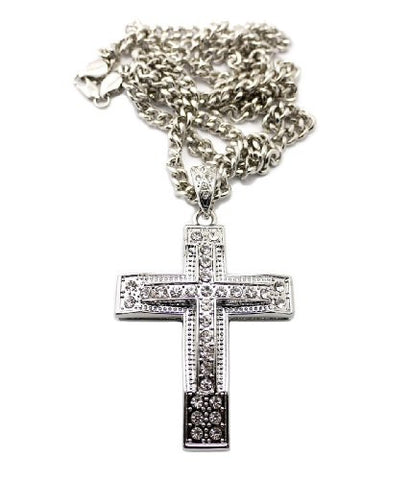 Rhinestone Cross Pendant in Silver Tone w/ 6mm 36" Miami Cuban Chain CP82R