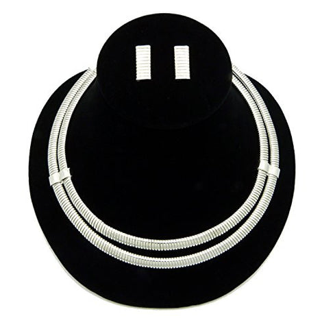 Women's 2 Layer Snake Chain Fashion Choker Necklace and Earring Set in Silver-Tone