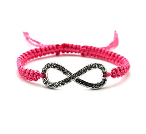 Directioner® Fans Rhinestone Infinity Macrame Bracelet - Silver/Pink-Tone MB289RPK