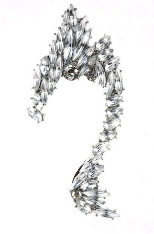 Elegant Marquise Cut Rhinestone Pave Ear Cuff in Silver-Tone