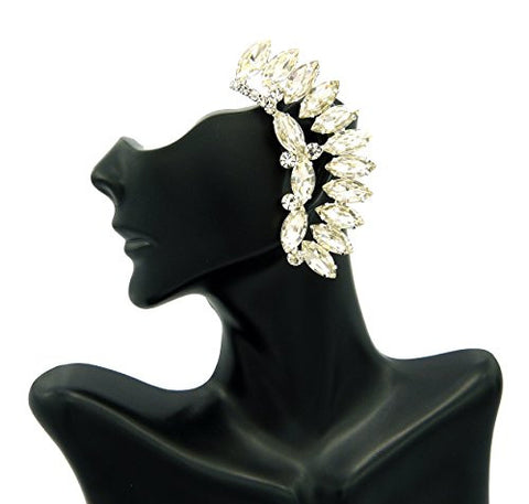 Marquise Cut Stone Dressy Ear Cuff with Stud Earring in Silver-Tone