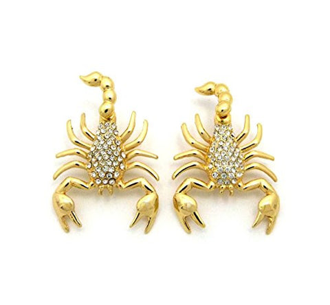 Rhinestone Pave Gold-Tone Scorpion Stud Earrings