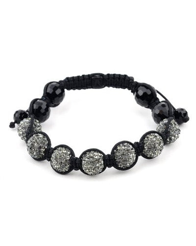 Hematite Encrusted Ball and Faux Glass Beads Shamballa Bracelet MHB106BKHE
