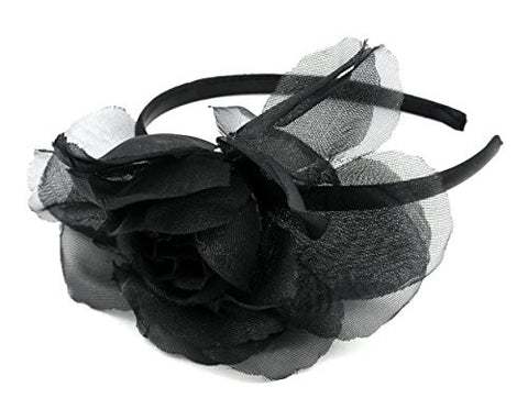 NYfashion101 Stylish Black Chiffon Rose Satin Covered Wire Metal Skinny Headband