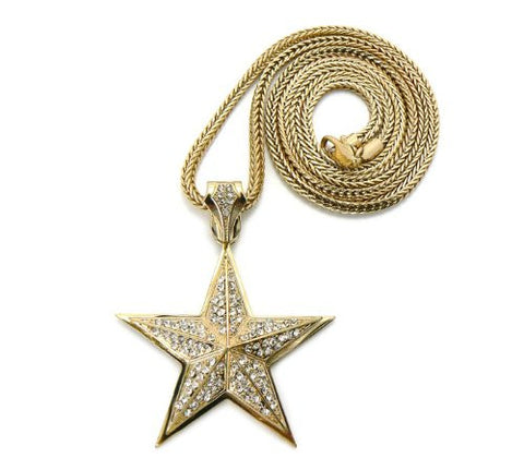 Iced Out 3D Star Pendant in Gold Tone w/ 36" Franco Chain GAP13G
